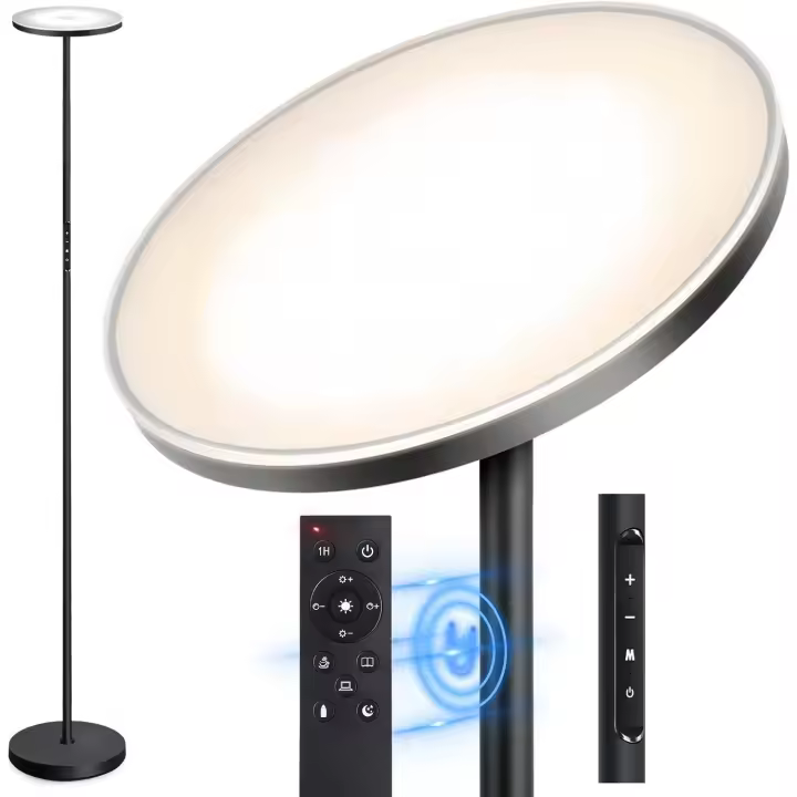 Lámpara de Pie LED Regulable, Control Remoto Magnético y Control en el Poste, 30W 2400lm, 4 Temperaturas de Color, Función de Temporizador y Memoria,Negro - 1