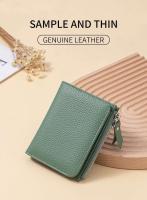 Cartera plegable de cuero genuino para mujer, billetera plegable con bloqueo RFID, tarjetero, billetera con clip para billetes, bolsillo para monedas con cremallera - details 0