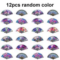 12 abanicos de mano con adornos negros, abanico plegable floral retro, abanico plegable de estilo chino de verano, adecuado para mujeres, actuaciones de danza y accesorios de fotografía - details 6