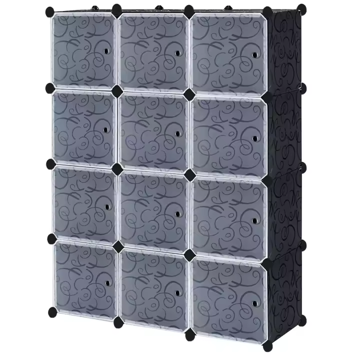 UISEBRT-Sistema de armario portátil para ropa, estantería Modular de plástico PP, 12 cubos con puertas, patrón negro - 1