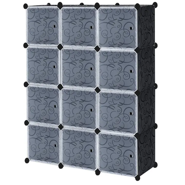 UISEBRT-Sistema de armario portátil para ropa, estantería Modular de plástico PP, 12 cubos con puertas, patrón negro - 1