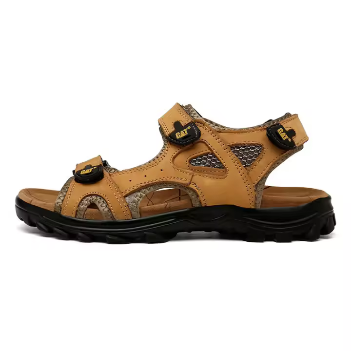 Sandalias de piel de vaca de primera capa para exteriores, sandalias de senderismo de verano, zapatos de playa con punta abierta - 1