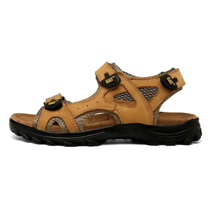 Sandalias de piel de vaca de primera capa para exteriores, sandalias de senderismo de verano, zapatos de playa con punta abierta - 1