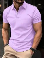 Polo de manga corta para hombre, camisa informal de Color sólido con botones - details 3