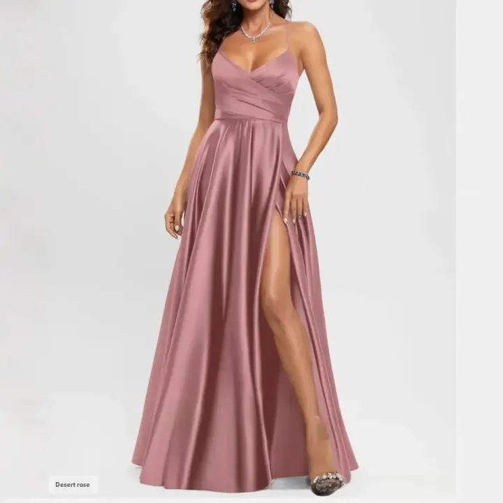 Vestido de dama de honor adelgazante con hombros descubiertos y largo de mezclilla europeo - 1