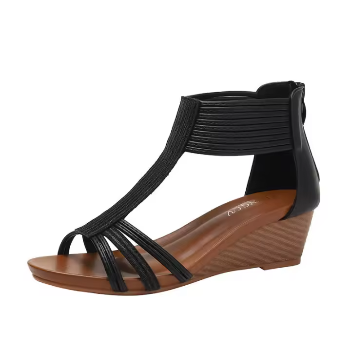 Sandalia de tacón inclinado para mujer, novedad de verano 2025, sandalias romanas de fondo suave informales y versátiles de talla grande y gruesas para mujer - 1
