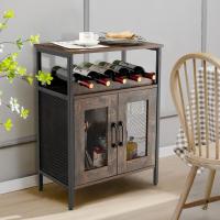Armario para vino de madera, armario de cocina con botellero extraíble y 6 soportes de cristal, aparador con puertas de rejilla de metal industrial para cocina y comedor - details 7