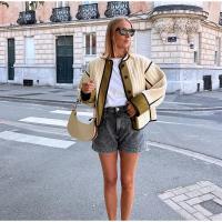 Abrigos acolchados de retazos para mujer, chaqueta con cuello redondo y bolsillo de una sola botonadura, ropa de calle informal - details 9