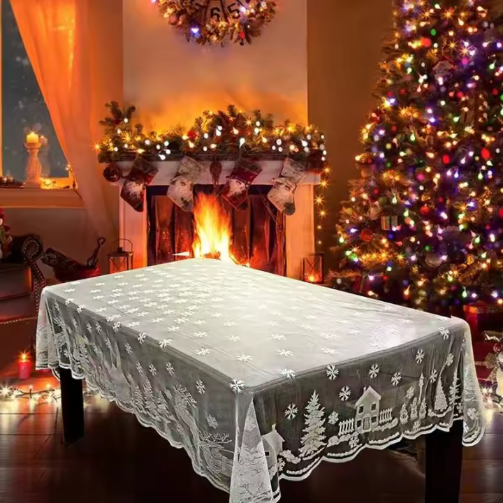 Mantel Ense blanco navideño, decoración de mesa de comedor, funda de Papá Noel, muñeco de nieve, alce, fiesta de boda, regalos de Año Nuevo - 1
