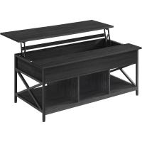 Mesa de Central con Tablero Elevable Estilo Rústico Marrón y Negro Ideal para Dormitorio con Espacio Abierto y Oculto Forma de X - details 9