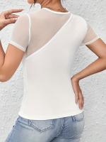 Nueva camiseta de manga corta con empalme de red, tops delgados para mujeres - details 4