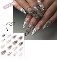 Arte de Uñas de Almendra Acrílica Y2K Set de 24 UDS Negro Diamante 3D Candado Francés Fresco de Belleza Nail Art - details 0