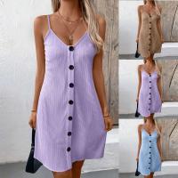 Moda casual sexy de verano para mujer, vestido de tirantes finos, vestidos cortos de color sólido, vestido con botones y cuello en V - details 0