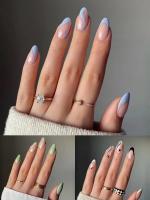 Uñas postizas de cabeza de almendra, diseño de línea francesa, cobertura completa, acabado con prensa extraíble, 24 piezas - details 5
