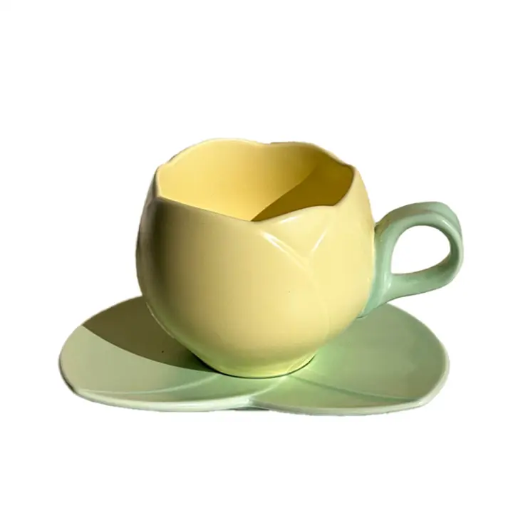Taza de café de cerámica con forma de flor de 300 ml, taza de tulipán, platillo de té, taza de cerámica para beber, taza de tulipán, B - 1