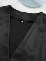 Bata de satén blanca y negra para mujer, vestido de noche de manga larga acampanada, vestido de novia Sexy - details 10