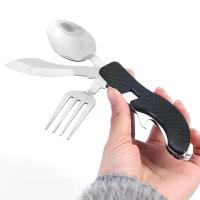 Cuchara 4 en 1 de acero inoxidable, cuchara, cuchillo, tenedor, abridor de botellas, juego de bolsillo plegable, juego de villa al aire libre - details 2