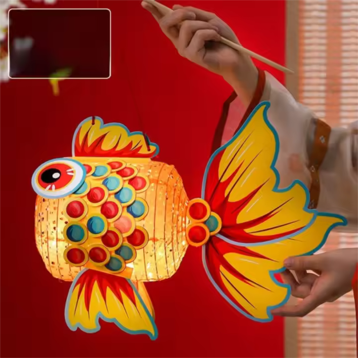 Linterna de Festival del Medio Otoño de pescado hecha a mano, linterna luminosa de loto de mediados de otoño, Kit de Material de linterna DIY de papel de estilo chino - 1