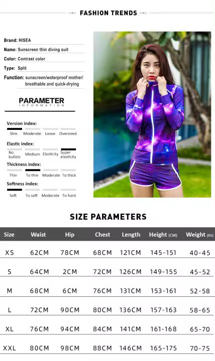HISEA Camiseta de Surf de Mujer con Cierre de Cremallera Lycra Manga Corta Traje de Baño de Estilo Lalico Elástico Adecuada para Natación - 1