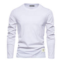 Nueva camiseta de manga larga de color sólido para hombre, ropa exterior deportiva informal a la moda, camiseta de fondo de algodón puro con cuello redondo - details 2