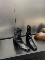 Tacón alto cabeza cuadrada botas delgadas botas cortas zapatos de mujer nuevo tacón grueso marrón con falda - details 29