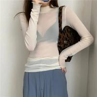Camiseta de Malla Transparente para Mujer Manga Larga, Cuello Redondo, Seda y Encaje - details 10