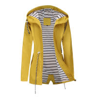 Camiseta impermeable con capucha a rayas de manga larga para mujer, longitud media - details 23