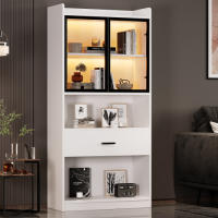 Gabinete de Almacenamiento con Luz Estante de Exhibición de Coleccionables con Puertas de Vidrio Emergentes 16 Colores Disponibles Ideal para Sala de Estar Blanco o Negro - details 8