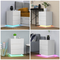 Rcynview Mesa de Noche - Estilo Nórdico - Negro - Luces LED - 3 Cajones - Ideal para Dormitorio Sala de Estar - details 10