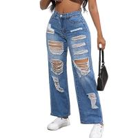 Vaqueros rasgados de cintura alta para mujer Pantalones vaqueros con piernas rectas y bolsillos - details 2
