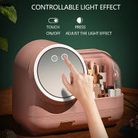 Organizador de Maquillaje Caja de Almacenamiento de Cosméticos con Luz LED HD Espejo Cubierta Carga USB (Blanco/Rosa/Verde) Estable Propiedad Alta Confianza Estilo Moderno - details 9