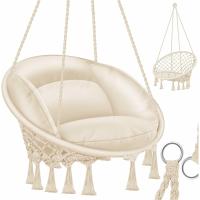Silla Colgante con Cojín - Sillón Colgante Chill para Adultos y Niños Hamaca hasta 150 kg Asiento Colgante Suspensión Interior y Exterior Sala de Estar y Jardín Terraza, Beige - details 0