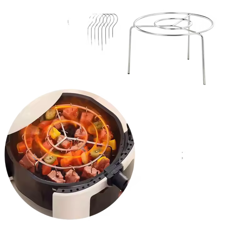 Parrilla portátil de acero inoxidable para freidora de aire, redonda con pinchos a la parrilla, estante para pinchos colgantes, parrilla para barbacoa para el hogar, cocina al aire libre - 1