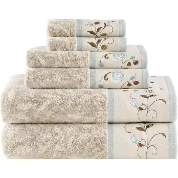 Juego de Toallas de Baño de Algodón Jacquard Ultra Suave Absorbente Pañuelos de Cara y Lavado Facial Azul - 1