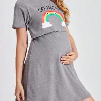 Pijama de manga corta para mujeres embarazadas, ropa informal de lactancia con patrón de letras de arcoíris, primavera y verano - details 0