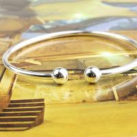 Pulsera de mano abierta de acero inoxidable para mujer, brazalete sencillo de cuentas, plateado, - details 3