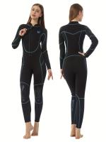 Traje de neopreno completo para mujer, con cremallera frontal, manga larga y pierna, material de cloropreno para buceo y deportes - details 0