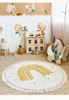 Alfombra de Felpa con Borlas Lavable en Máquina Diseño Redondo con Dibujos Animados Arcoíris para Habitación de Niños Decoración Creativa sin Arrugas - details 7