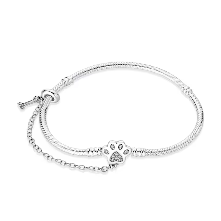 Pulsera con dije con estampado de pata de mascota, de Plata de Ley 925, compatible con cuentas, colgantes, joyería fina para mujeres y niñas - 1
