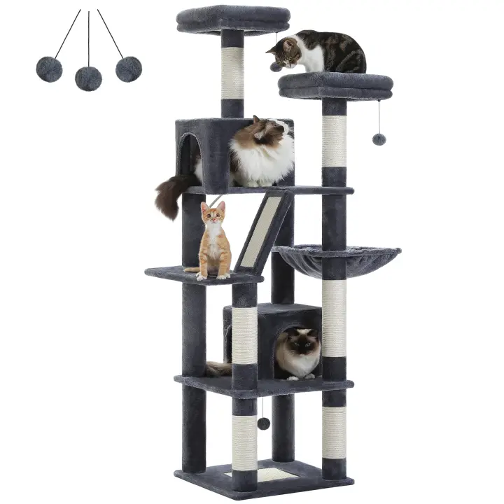 Árbol grande para gatos, torre alta para gatos con poste rascador, condominio para gatitos y rascador para gatos - 1