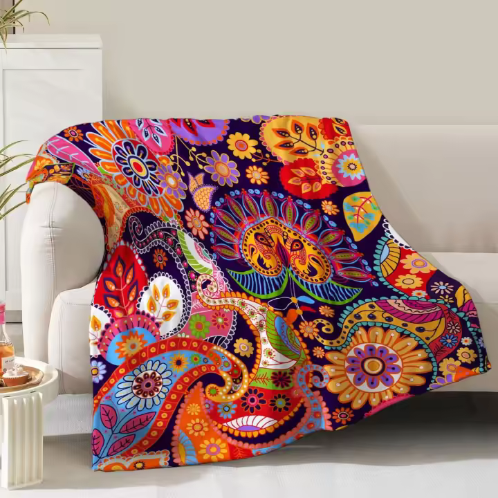 Manta floral bohemia, regalos para mujeres, mamá, niñas, esposa, cumpleaños, Navidad, regalo de San Valentín, tema de flores coloridas bohemias, decoración rústica, dormitorio, sala de estar, sofá, niños, adultos, manta de franela suave - 1