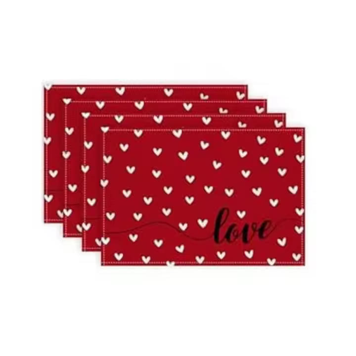 Manteles Individuales del Día de San Valentín, tapete de mesa de cocina interior rojo de arpillera de granja sazonal con corazón para el hogar Pa - 1