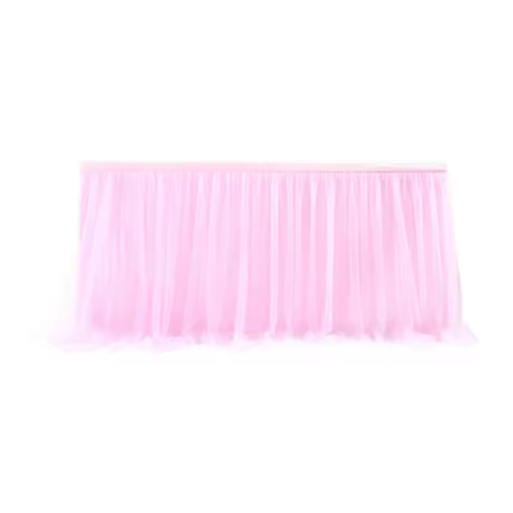 Falda de Mesa de Tul, cubierta de Mesa, Decoración de cumpleaños, Boda, panel de Mesa, artículo de Postre De pastel, Pink, 4 pies - 1