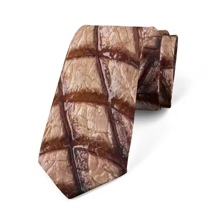 Corbata con diseño de estilo de carne de 8cm, corbata ajustable estrecha con estampado de comida caliente, corbata interesante atada a mano con estampado de comida de carne, camisa para hombre - 1