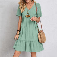 Vestido corto de verano para mujer, prenda de manga corta, transpirable, con cuello en V, ideal para regalo de cumpleaños y Día de San Valentín - details 4