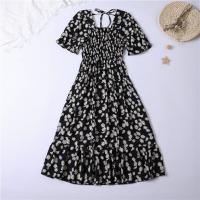 Vestido Midi Bohemio De Mujer Para Verano En Chiffón Con Cuello Cuadrado Y Manga Corta Vestido Casual De Playa Vacaciones Plegado A-Line - details 18