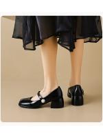 Zapatos Mary Jane de suela gruesa para mujer, zapatos franceses retro de cuero con una tira, zapatos de tacón grueso para mujer - details 6