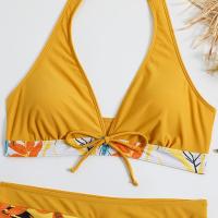 Bikini abierto con estampado de hojas retro en talla grande, conjunto de traje de baño de dos piezas con correas estables para mujer - details 66