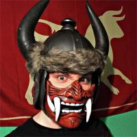 Máscara De media cara japonesa Hannya De mon Oni sam-uru NOH Kabuki Prajna Devil Cosplay - details 12