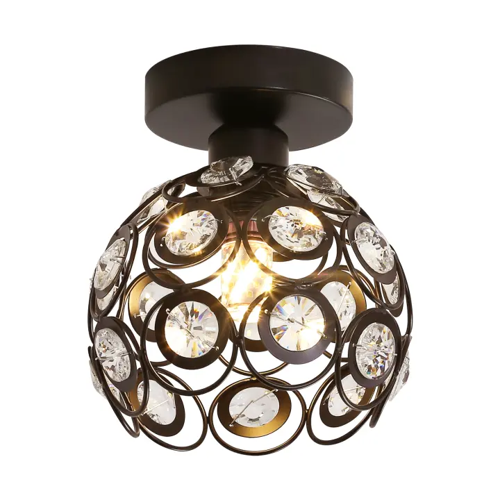 Lámpara de Techo de Cristal GOECO E27 Sin Bombilla, Araña de Cristal, Adecuada para Iluminación Interior, Sala de Estar, 18*18*20 CM - 1